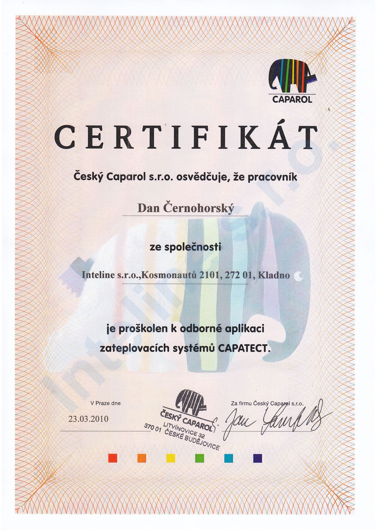 Certifikát Caparol Capatect